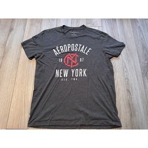 Aeropostale Mens New York 1987 Graphic T-Shirt Charcoal Gray Large Short Sleeve‎